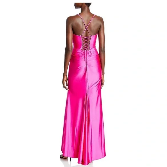 Aqua Pink Satin Corset Gown Size 6 - Picture 2 of 6